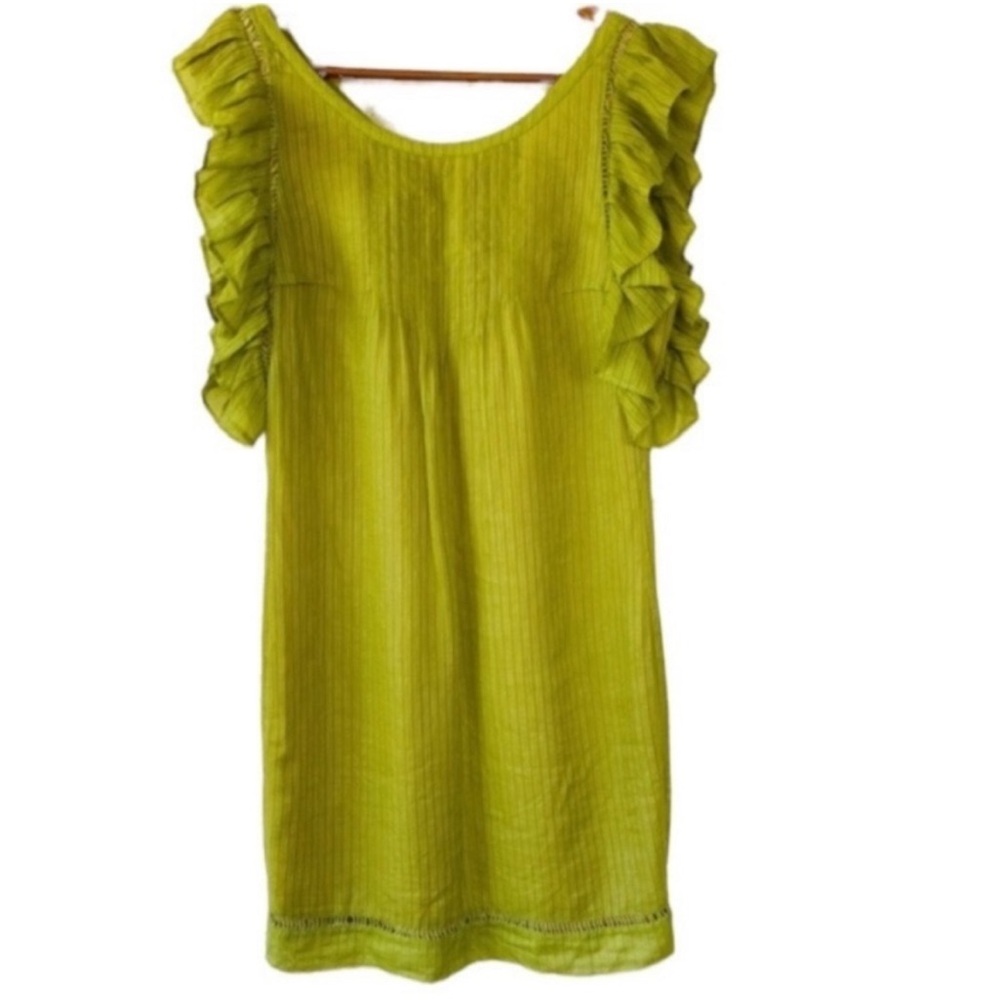 NWT Tracy Reese Green Silk Linen Blend Flutter Sleeve Dress